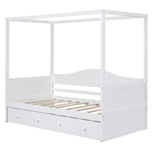 HomeRoots White Wood Twin Daybed Frame with Trundle – Stylish, Space-Saving Design for Modern Bedrooms! 606991