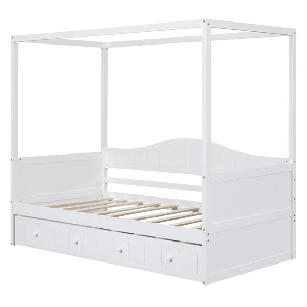 HomeRoots White Wood Twin Daybed Frame with Trundle – Stylish, Space-Saving Design for Modern Bedrooms! 606991