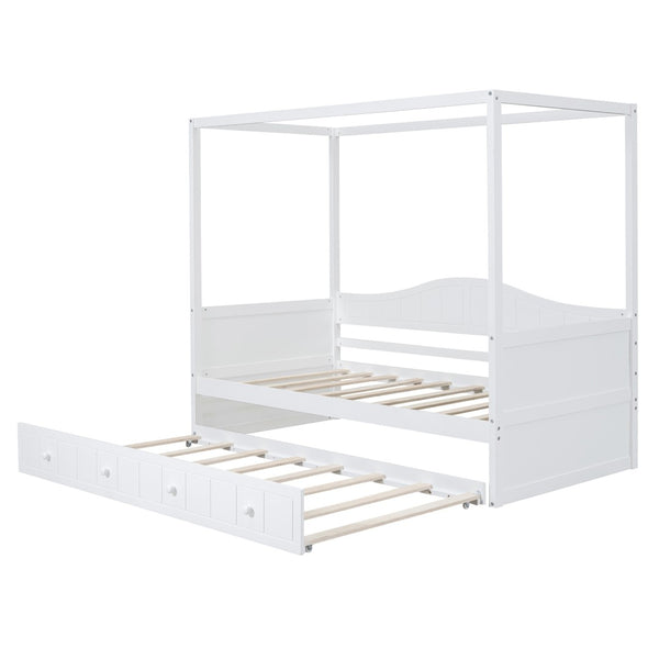 HomeRoots White Wood Twin Daybed Frame with Trundle – Stylish, Space-Saving Design for Modern Bedrooms! 606991