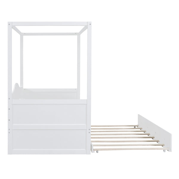 HomeRoots White Wood Twin Daybed Frame with Trundle – Stylish, Space-Saving Design for Modern Bedrooms! 606991