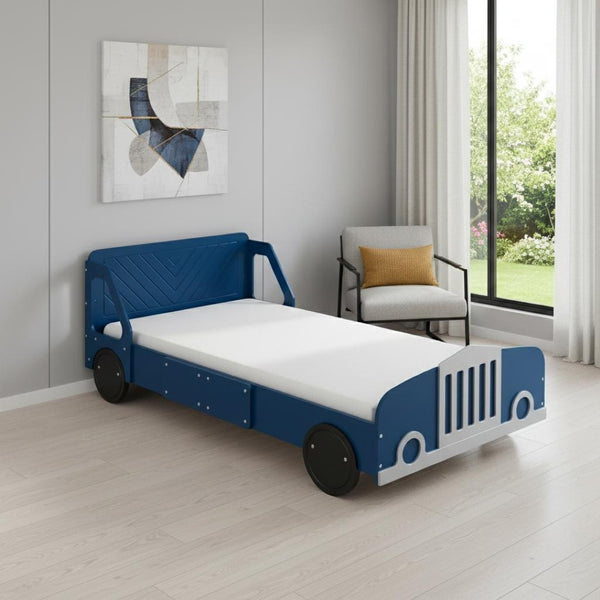 HomeRoots Blue Wood Twin Bed Frame - Modern Platform Design with Durable Support for Stylish Bedroom Decor 606992