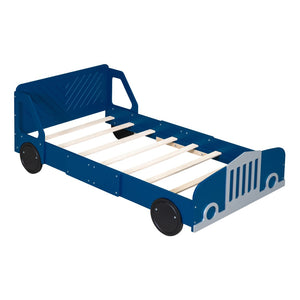 HomeRoots Blue Wood Twin Bed Frame - Modern Platform Design with Durable Support for Stylish Bedroom Decor 606992
