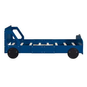 HomeRoots Blue Wood Twin Bed Frame - Modern Platform Design with Durable Support for Stylish Bedroom Decor 606992