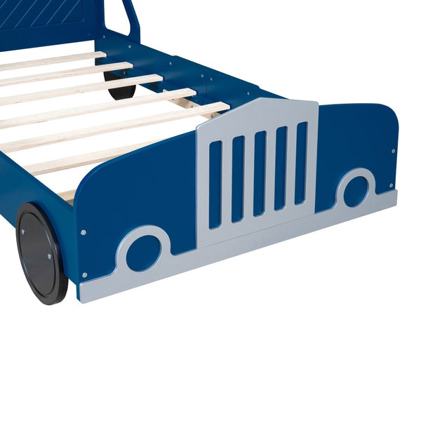 HomeRoots Blue Wood Twin Bed Frame - Modern Platform Design with Durable Support for Stylish Bedroom Decor 606992
