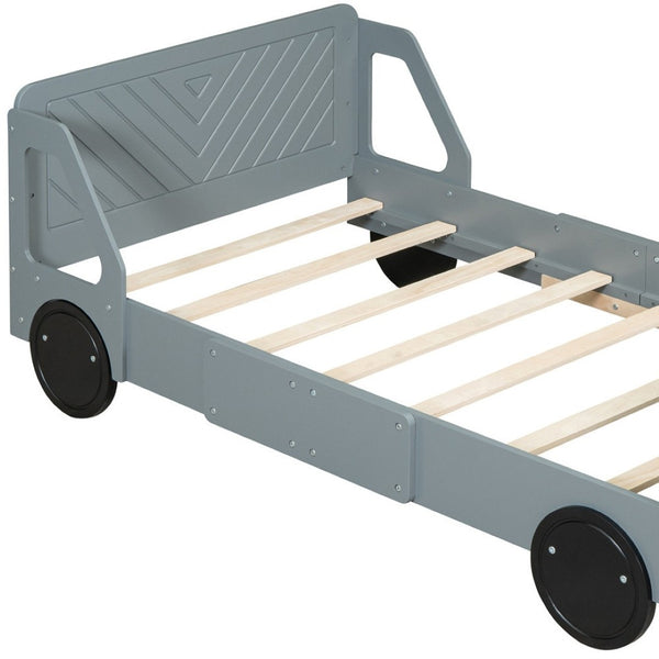HomeRoots Gray Wood Twin Bed Frame - Modern Design, Durable Support, and Stylish Aesthetic for Any Bedroom 606993