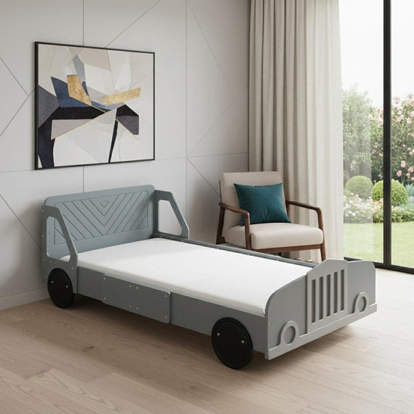 HomeRoots Gray Wood Twin Bed Frame - Modern Design, Durable Support, and Stylish Aesthetic for Any Bedroom 606993