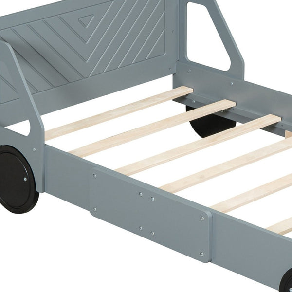 HomeRoots Gray Wood Twin Bed Frame - Modern Design, Durable Support, and Stylish Aesthetic for Any Bedroom 606993