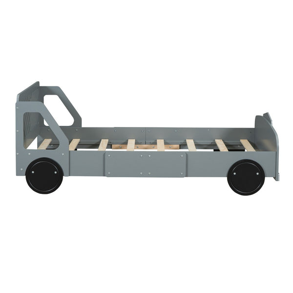 HomeRoots Gray Wood Twin Bed Frame - Modern Design, Durable Support, and Stylish Aesthetic for Any Bedroom 606993