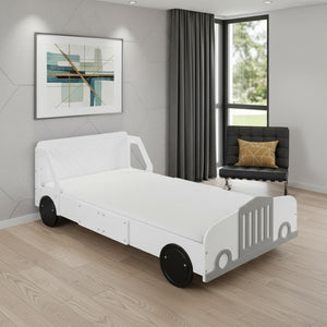 HomeRoots White Wood Twin Bed Frame - Modern Platform Design with Durable Support for Stylish Bedrooms & Comfort 606994
