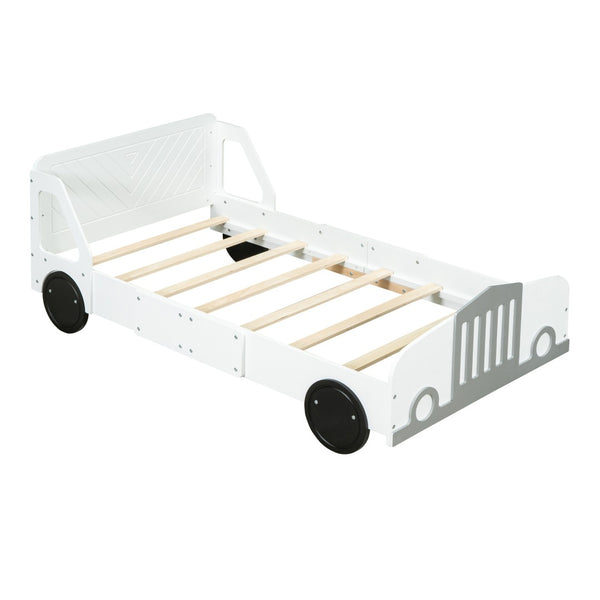 HomeRoots White Wood Twin Bed Frame - Modern Platform Design with Durable Support for Stylish Bedrooms & Comfort 606994