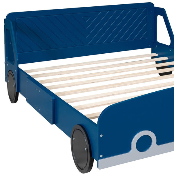 HomeRoots Blue Wood Full Bed Frame - Modern Platform Design with Durable Construction for Stylish Bedroom Decor 606995