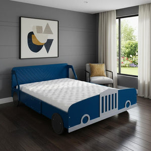 HomeRoots Blue Wood Full Bed Frame - Modern Platform Design with Durable Construction for Stylish Bedroom Decor 606995