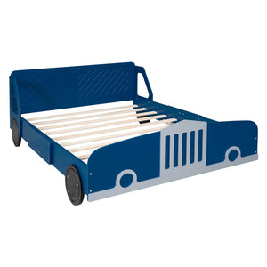 HomeRoots Blue Wood Full Bed Frame - Modern Platform Design with Durable Construction for Stylish Bedroom Decor 606995