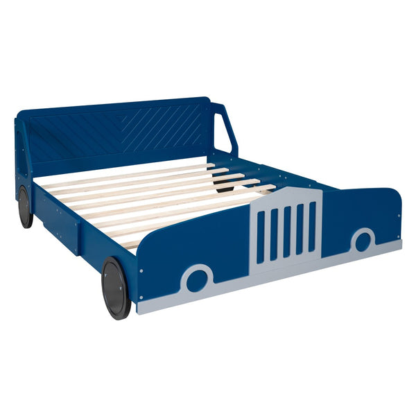 HomeRoots Blue Wood Full Bed Frame - Modern Platform Design with Durable Construction for Stylish Bedroom Decor 606995
