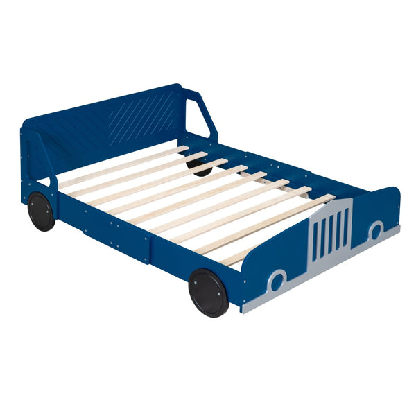 HomeRoots Blue Wood Full Bed Frame - Modern Platform Design with Durable Construction for Stylish Bedroom Decor 606995