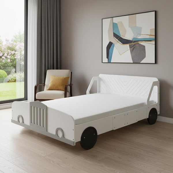 HomeRoots White Wood Full Bed Frame - Modern Design with Sturdy Support, No Box Spring Needed, Easy Assembly 606997