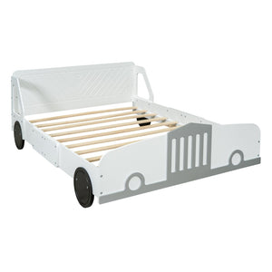 HomeRoots White Wood Full Bed Frame - Modern Design with Sturdy Support, No Box Spring Needed, Easy Assembly 606997