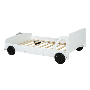 HomeRoots White Wood Full Bed Frame - Modern Design with Sturdy Support, No Box Spring Needed, Easy Assembly 606997