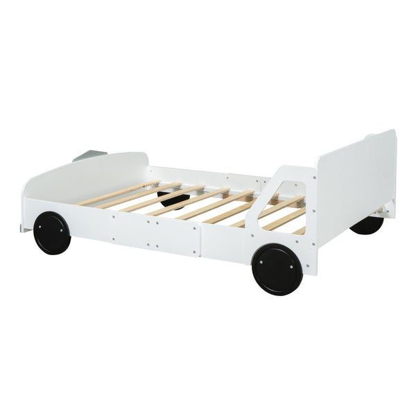 HomeRoots White Wood Full Bed Frame - Modern Design with Sturdy Support, No Box Spring Needed, Easy Assembly 606997