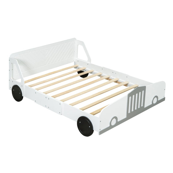 HomeRoots White Wood Full Bed Frame - Modern Design with Sturdy Support, No Box Spring Needed, Easy Assembly 606997