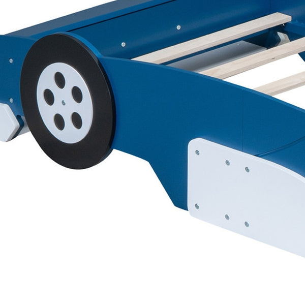 HomeRoots Blue Wood Twin Bed Frame - Stylish Low-Profile Design, Durable Support, Perfect for Kids & Guests! 606999