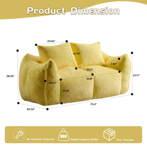 English Elm Giant Ultra Soft Fluffy Loveseat Bean Bag Sofa for Adults, Oversized Shredded Foam Couch with Pillows Yellow W3723P353896