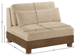Meridian Furniture Turin Chenille Armless Modular Chair Art Deco Oak Frame Plush Living Room Seating Beige 606 606Beige-Armless
