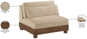 Meridian Furniture Turin Chenille Armless Modular Chair Art Deco Oak Frame Plush Living Room Seating Beige 606 606Beige-Armless
