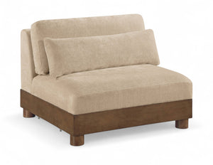 Meridian Furniture Turin Chenille Armless Modular Chair Art Deco Oak Frame Plush Living Room Seating Beige 606 606Beige-Armless