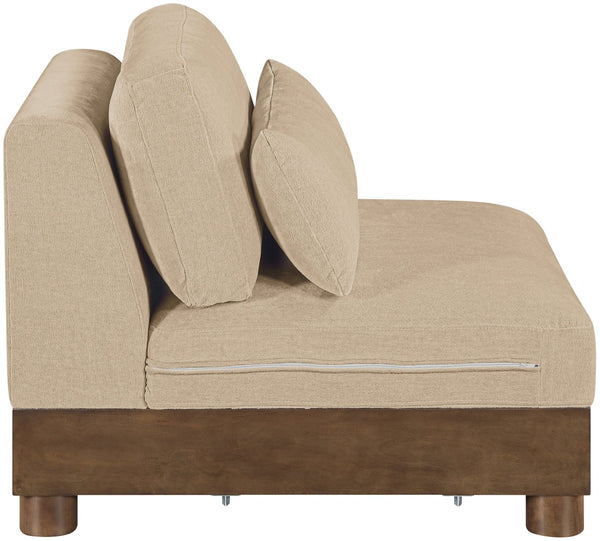 Meridian Furniture Turin Chenille Armless Modular Chair Art Deco Oak Frame Plush Living Room Seating Beige 606 606Beige-Armless