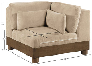 Meridian Furniture Turin Modular Corner Chair Art Deco Chenille Upholstery Low Profile Sectional Living Room Beige 606Beige-Corner