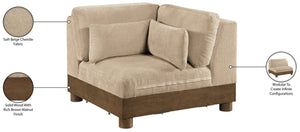 Meridian Furniture Turin Modular Corner Chair Art Deco Chenille Upholstery Low Profile Sectional Living Room Beige 606Beige-Corner