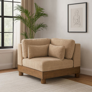 Meridian Furniture Turin Modular Corner Chair Art Deco Chenille Upholstery Low Profile Sectional Living Room Beige 606Beige-Corner