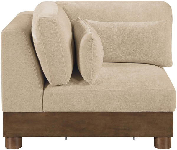 Meridian Furniture Turin Modular Corner Chair Art Deco Chenille Upholstery Low Profile Sectional Living Room Beige 606Beige-Corner