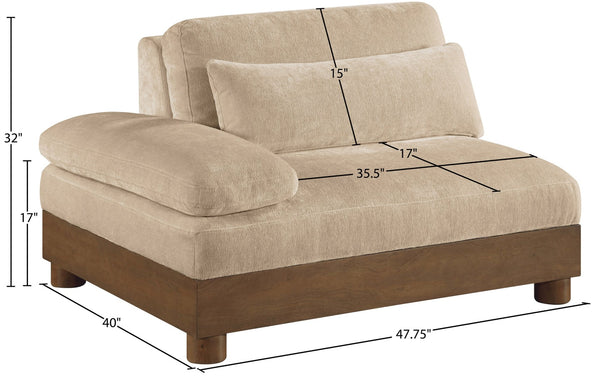 Meridian Furniture Turin Art Deco Modular Left Arm Chair Plush Chenille Upholstery for Living Room Sectionals Beige 606Beige-LAF