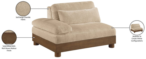Meridian Furniture Turin Art Deco Modular Left Arm Chair Plush Chenille Upholstery for Living Room Sectionals Beige 606Beige-LAF