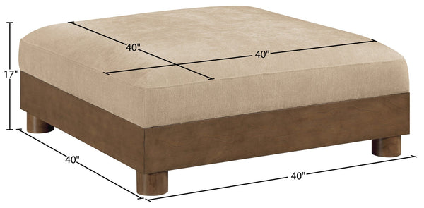 Meridian Furniture Turin Chenille Modular Ottoman Art Deco Low Profile Piece for Living Room Sectional Layouts Beige 606Beige-Ott
