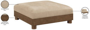 Meridian Furniture Turin Chenille Modular Ottoman Art Deco Low Profile Piece for Living Room Sectional Layouts Beige 606Beige-Ott
