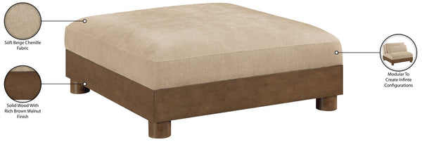 Meridian Furniture Turin Chenille Modular Ottoman Art Deco Low Profile Piece for Living Room Sectional Layouts Beige 606Beige-Ott