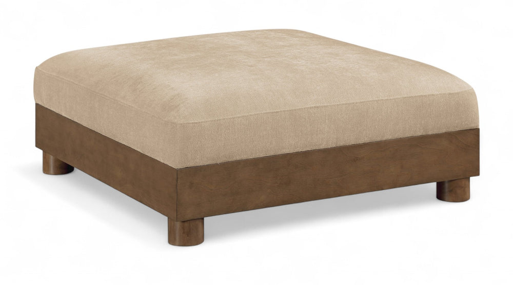 Meridian Furniture Turin Chenille Modular Ottoman Art Deco Low Profile Piece for Living Room Sectional Layouts Beige 606Beige-Ott