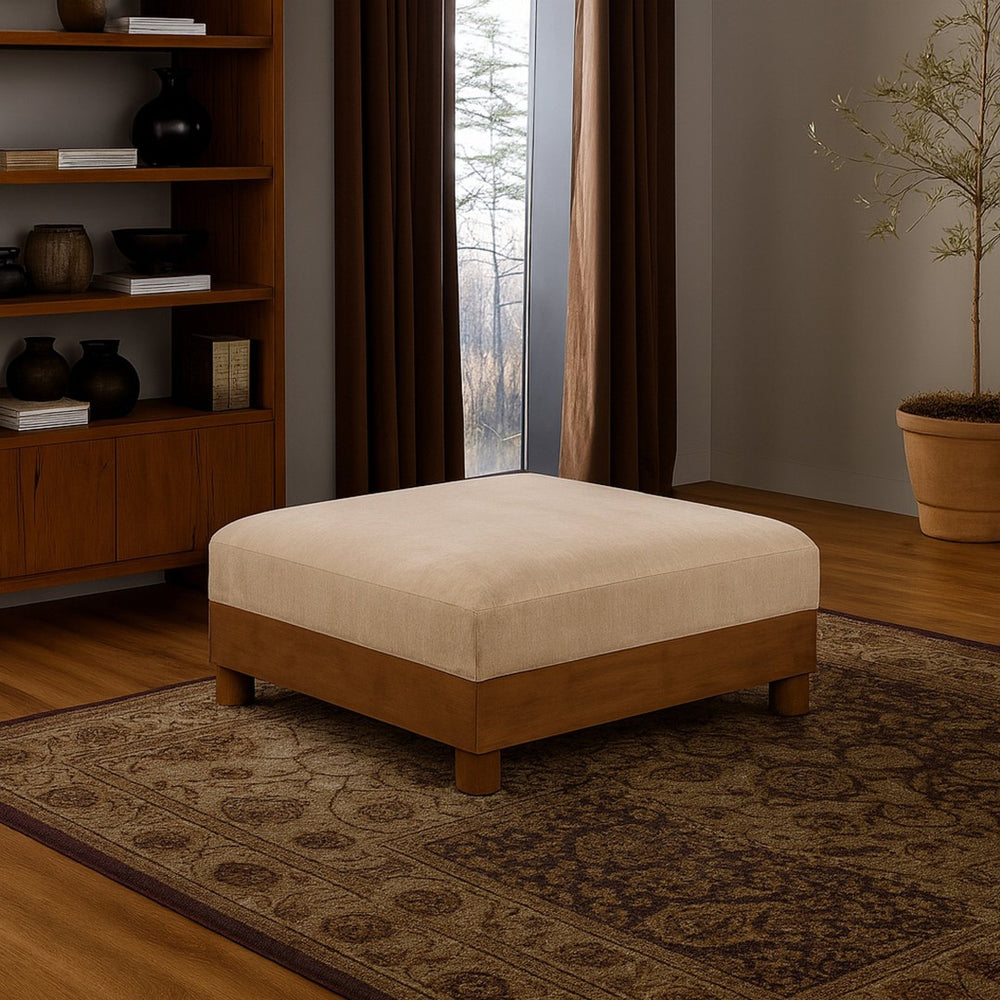 Meridian Furniture Turin Chenille Modular Ottoman Art Deco Low Profile Piece for Living Room Sectional Layouts Beige 606Beige-Ott