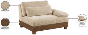 Meridian Furniture Turin Chenille Upholstered Modular Right Arm Chair Art Deco Low Profile Living Room Seat Beige 606 606Beige-RAF