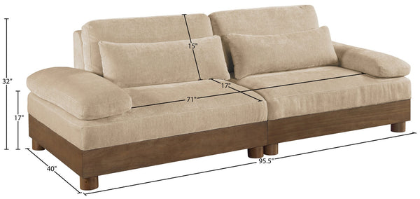 Meridian Furniture Turin Two Piece Modular Sofa Plush Chenille Upholstery Walnut Frame Living Room 606Beige-S2A