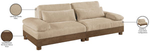 Meridian Furniture Turin Two Piece Modular Sofa Plush Chenille Upholstery Walnut Frame Living Room 606Beige-S2A