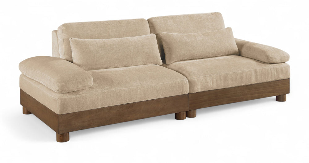 Meridian Furniture Turin Two Piece Modular Sofa Plush Chenille Upholstery Walnut Frame Living Room 606Beige-S2A