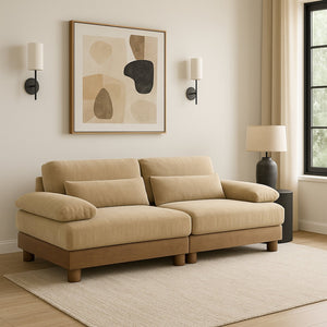 Meridian Furniture Turin Two Piece Modular Sofa Plush Chenille Upholstery Walnut Frame Living Room 606Beige-S2A