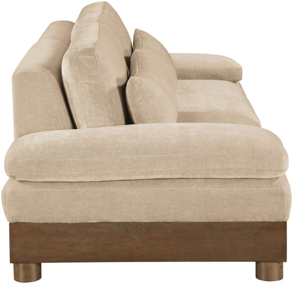 Meridian Furniture Turin Two Piece Modular Sofa Plush Chenille Upholstery Walnut Frame Living Room 606Beige-S2A