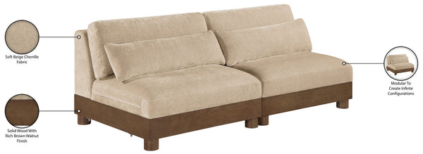 Meridian Furniture Turin Modular Sofa Plush Chenille Upholstery Art Deco Low Profile Living Room Seating 606Beige-S2B