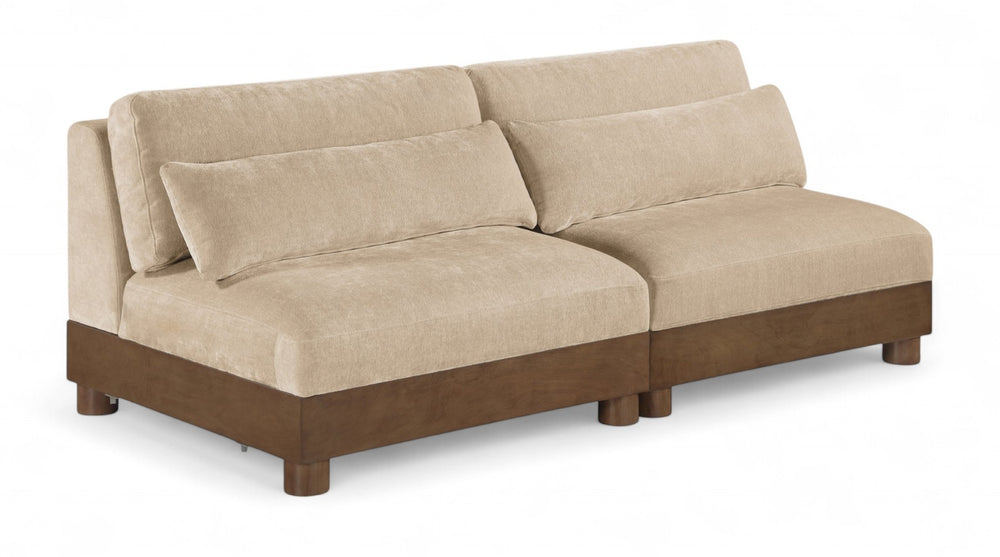 Meridian Furniture Turin Modular Sofa Plush Chenille Upholstery Art Deco Low Profile Living Room Seating 606Beige-S2B