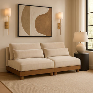 Meridian Furniture Turin Modular Sofa Plush Chenille Upholstery Art Deco Low Profile Living Room Seating 606Beige-S2B